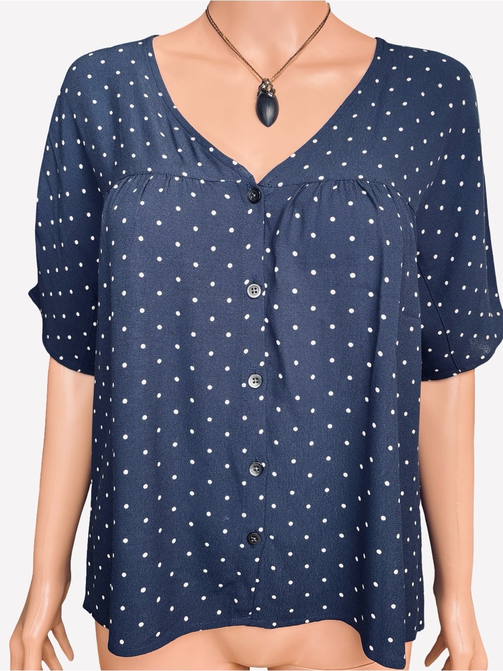Madewell Navy Polka Dot V-Neck Button-Front Blouse Small